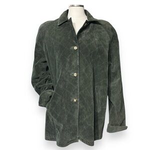 AUTHENTIC TRADITION Quilted Green Suede Chore Shirt Jacket